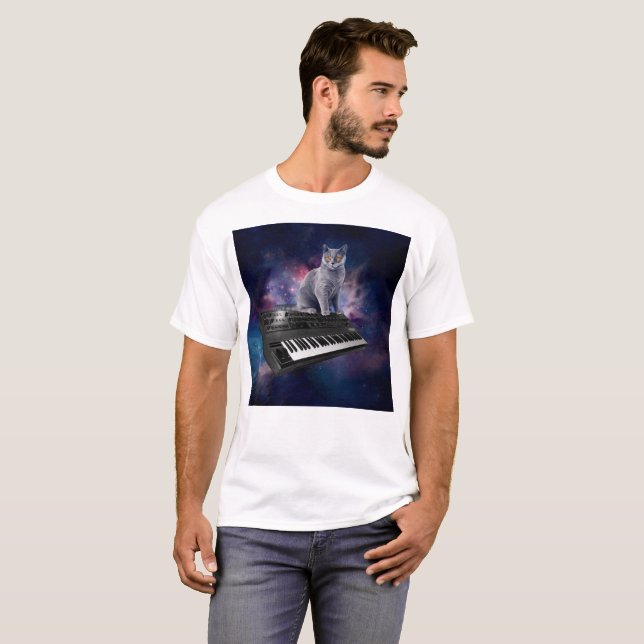 Cat on synthesizer in space T-Shirt (Front Full)