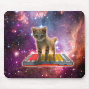 Cat on synthesizers in space mouse pad