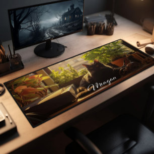 Cat On The Desk Personalised Mat