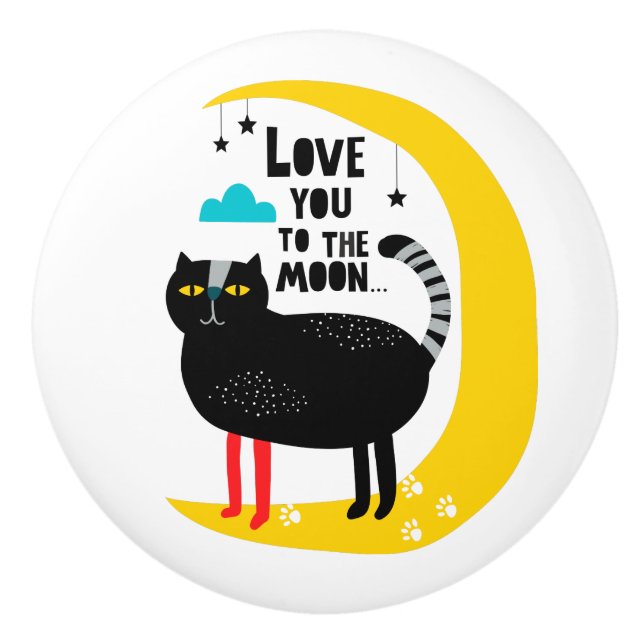 Cat on the moon ceramic knob (Front)