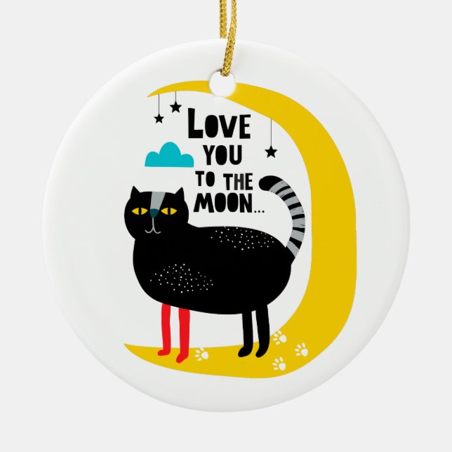 Cat on the moon ceramic tree decoration (Front)