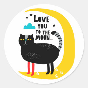 Cat on the moon classic round sticker