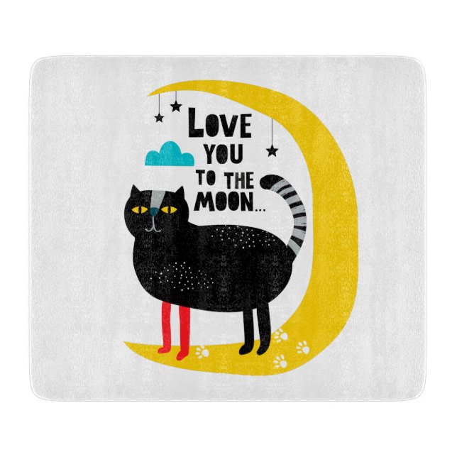 Cat on the moon cutting board (Front)