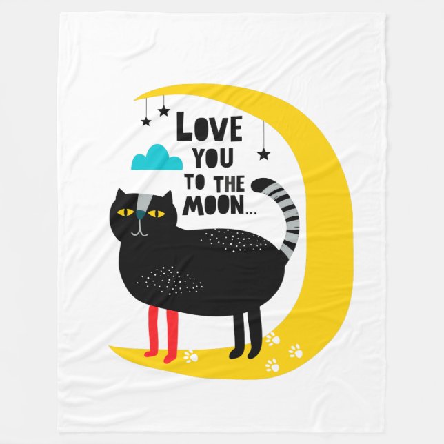 Cat on the moon fleece blanket (Front)