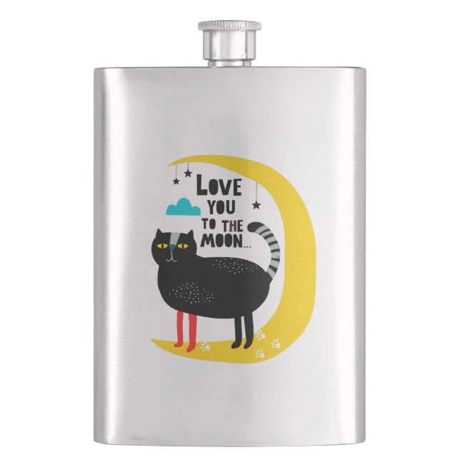 Cat on the moon hip flask (Front)