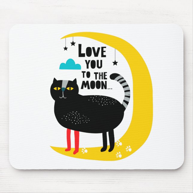 Cat on the moon mouse pad (Front)