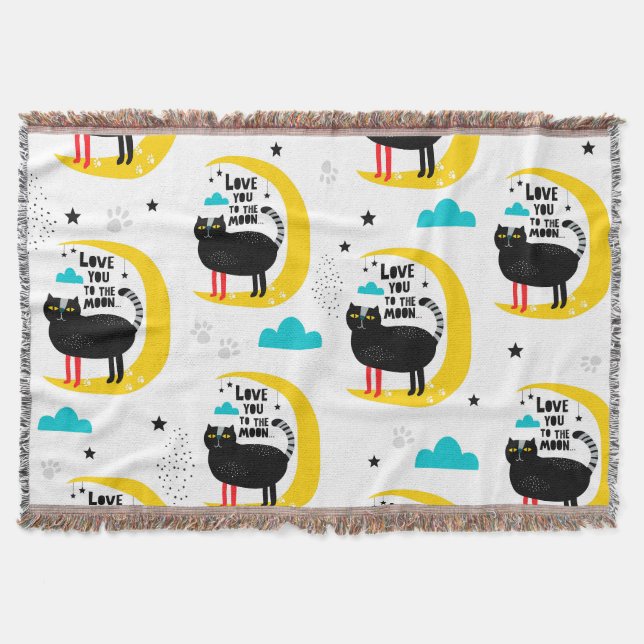 Cat on the moon throw blanket (Front)