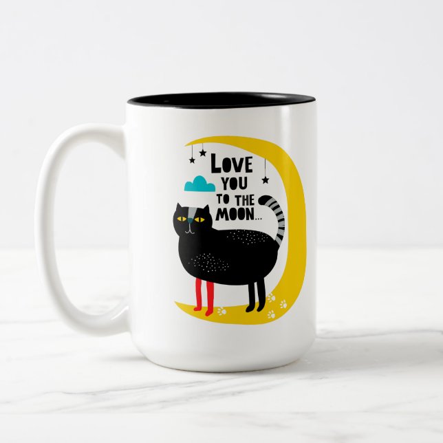 Cat on the moon Two-Tone coffee mug (Left)