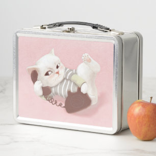 Cat on the Phone Metal Lunch Box