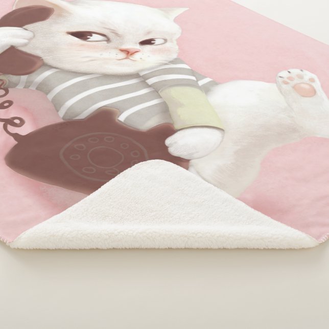Cat on the Phone Sherpa Blanket (3/4)