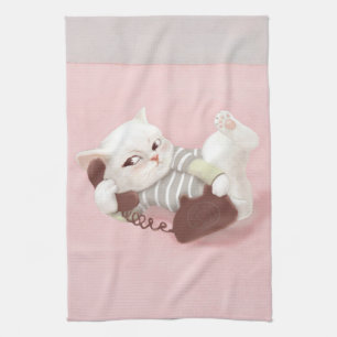 Cat on the Phone Tea Towel