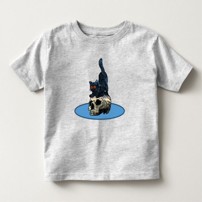 Cat on the Skull Cute Baby Boy Girl Halloween 2023 Toddler T-Shirt (Front)