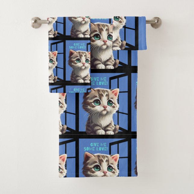 CAT ON THE WINDOW QUOTE BATH TOWEL SET (Insitu)