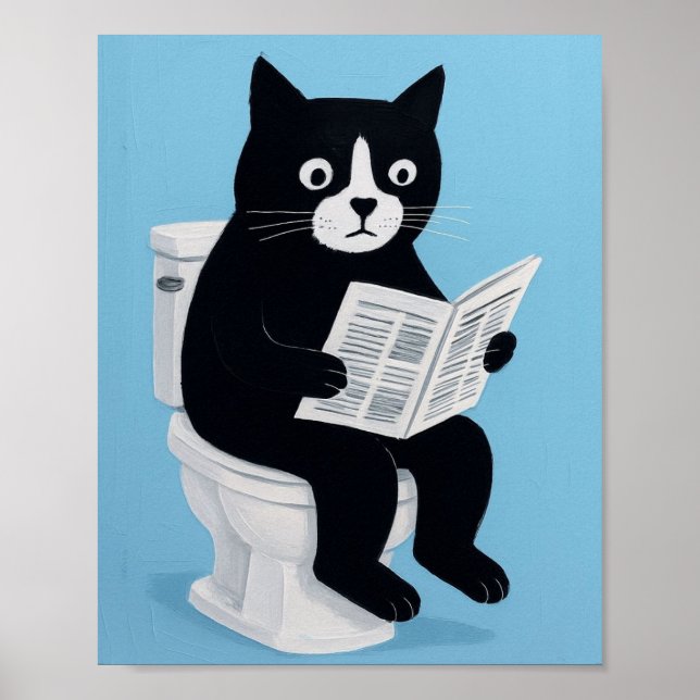 Cat on toilet bathroom wall art (Front)