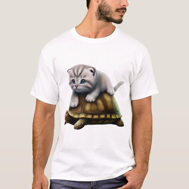 Cat on turtle Copy T-Shirt (Front)