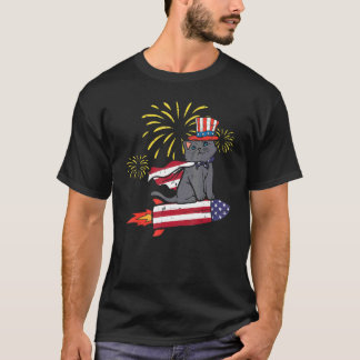 Cat On Us Flag Rocket Cute 4th July Patriotic Men  T-Shirt