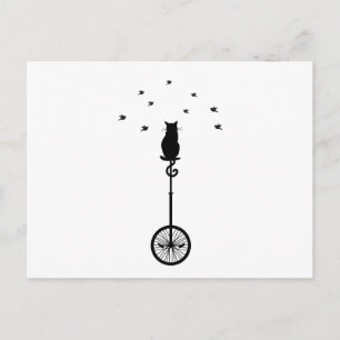 cat on vintage bicycle with birds postcard