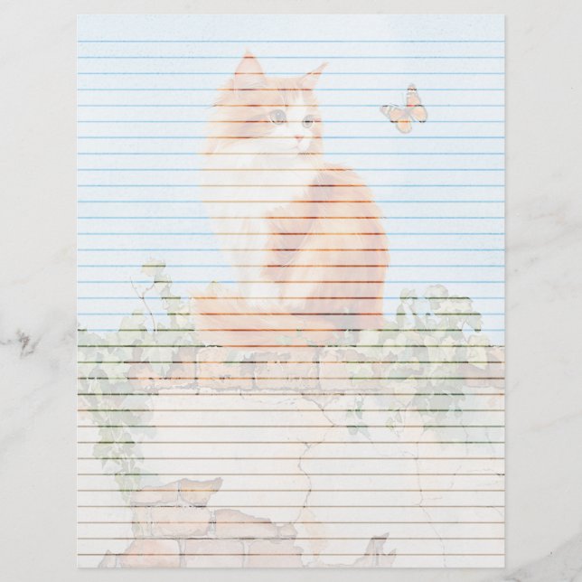 Cat on Wall Lined -  8.5" x 11" Stationery Sheet (Front)