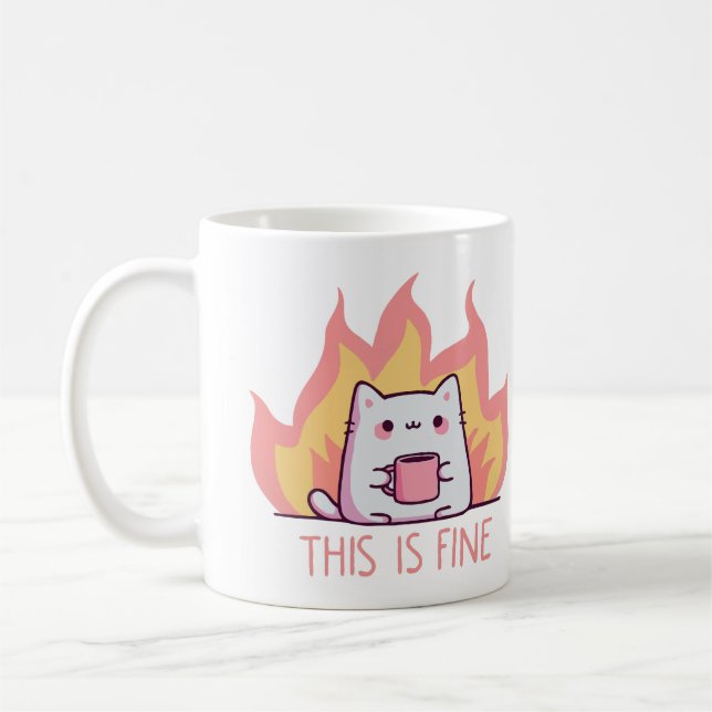 Cat One Fire This Is Fine Coffee Mug (Left)