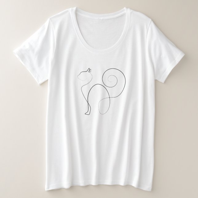 Cat One Line Drawing Art Plus Size T-Shirt (Design Front)