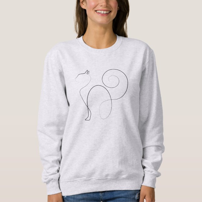 Cat One Line Drawing Art Sweatshirt (Front)