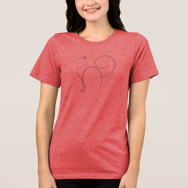 Cat One Line Drawing Art Tri-Blend Shirt (Front)