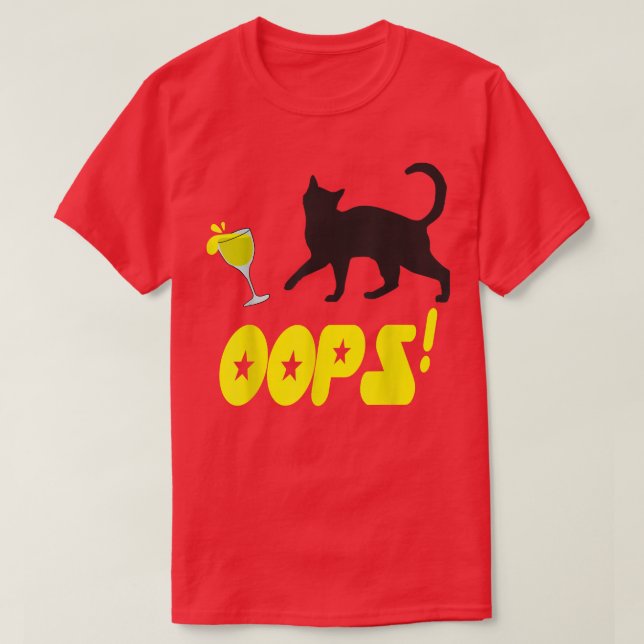 Cat Oops Funny Black Cat Knocking Over A Yellow Gl T-Shirt (Design Front)