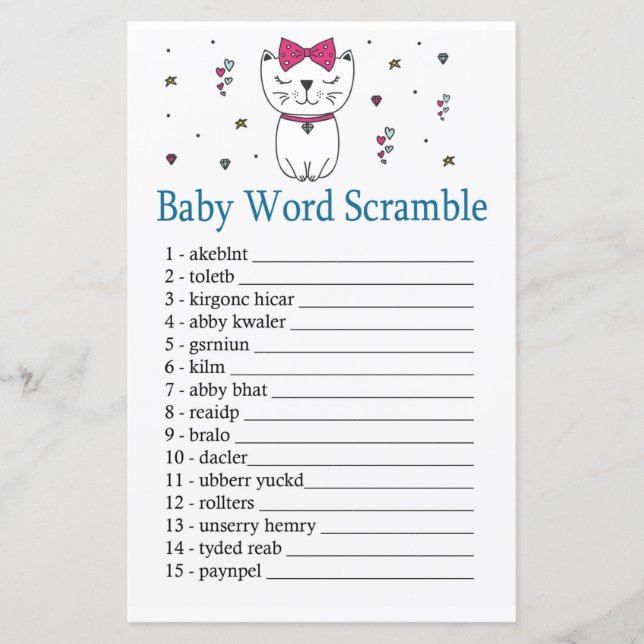 Cat or Kitten Baby word scramble game (Front)