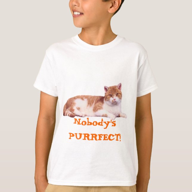 Cat Orange & White Kids T-Shirt (Front)