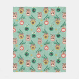 Cat Ornaments on Tree Pattern Fleece Blanket