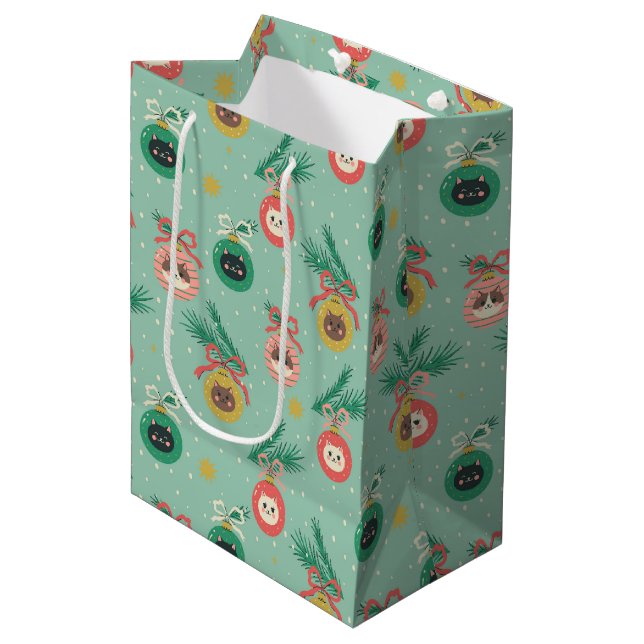 Cat Ornaments on Tree Pattern Medium Gift Bag (Front Angled)