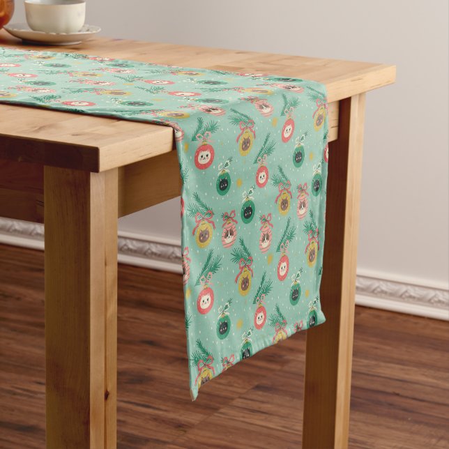 Cat Ornaments on Tree Pattern Short Table Runner (In Situ)