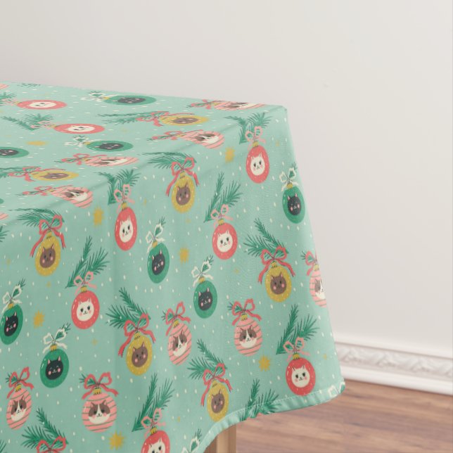 Cat Ornaments on Tree Pattern Tablecloth (In Situ)