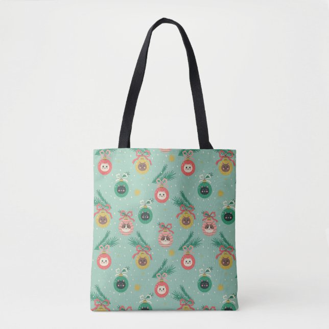 Cat Ornaments on Tree Pattern Tote Bag (Front)