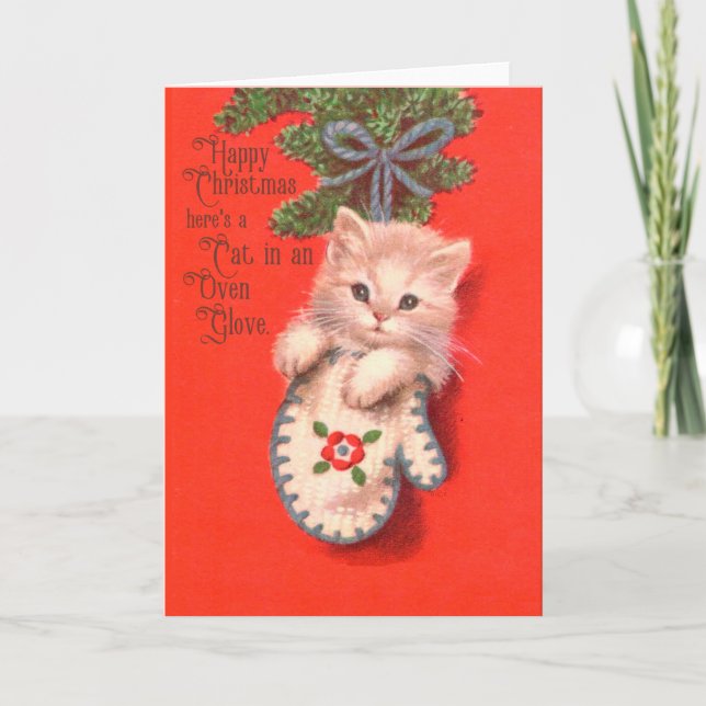 Cat Oven glove - funny vintage Christmas card (Front)