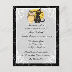 Cat & Owl Halloween Rehearsal Dinner Invitation