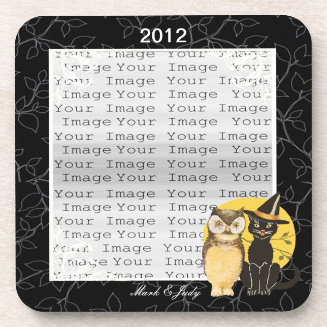 Cat & Owl Halloween Wedding Coasters (Front)