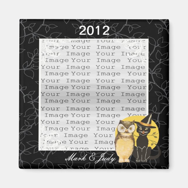 Cat & Owl Halloween Wedding Magnet (Front)