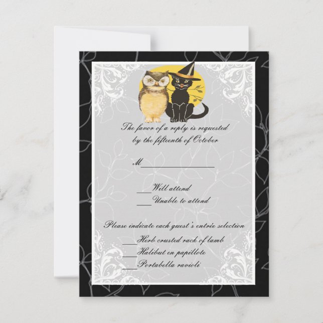 Cat & Owl Halloween Wedding Response Card (Front)