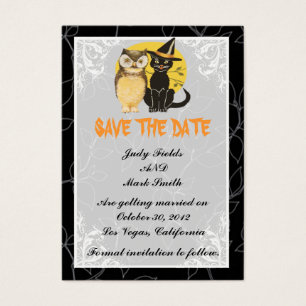 Cat & Owl Halloween Wedding Save The Date Card