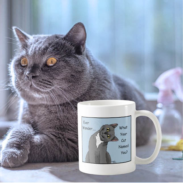 Cat Owner Funny Grey Cat Name Blue Coffee Mug (Creator Uploaded)