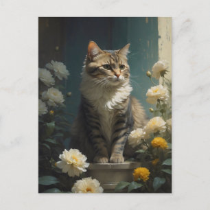 cat painting art postcard