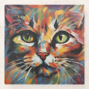 Cat Painting Glass Coaster