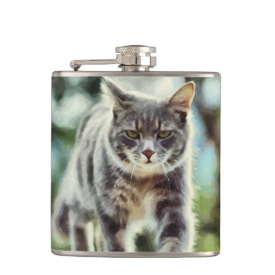 Cat painting hip flask