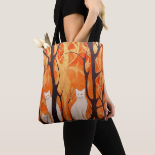 Cat Painting Oil Tote - Orange, White, and Black