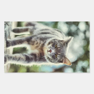 Cat painting rectangular sticker