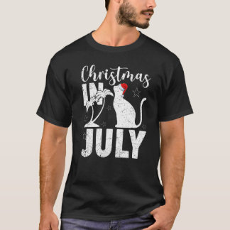 Cat Palm Tree Santa Hat Cat Christmas In July Sum T-Shirt