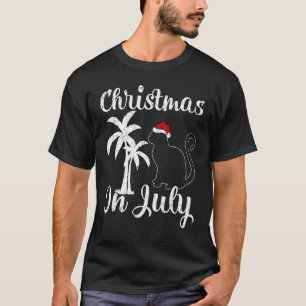 Cat Palm Tree Santa Hat Cat Christmas In July T-Shirt