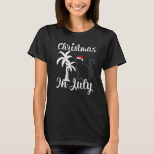 Cat Palm Tree Santa Hat Cat Christmas In July T-Shirt