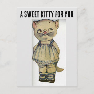 CAT PAPER DOLL VINTAGE CUTE KITTY POSTCARD